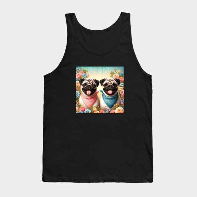 2 Smiling Pug Dogs Tank Top by allaboutpugdogs 